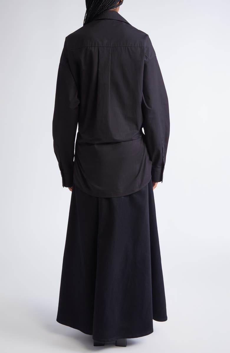 Alexander Wang Long Sleeve Poplin & Denim Wrap Dress, Alternate, color, Black