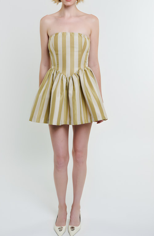 Madeline Marie Roxanne Mini Dress In Sage Stripe