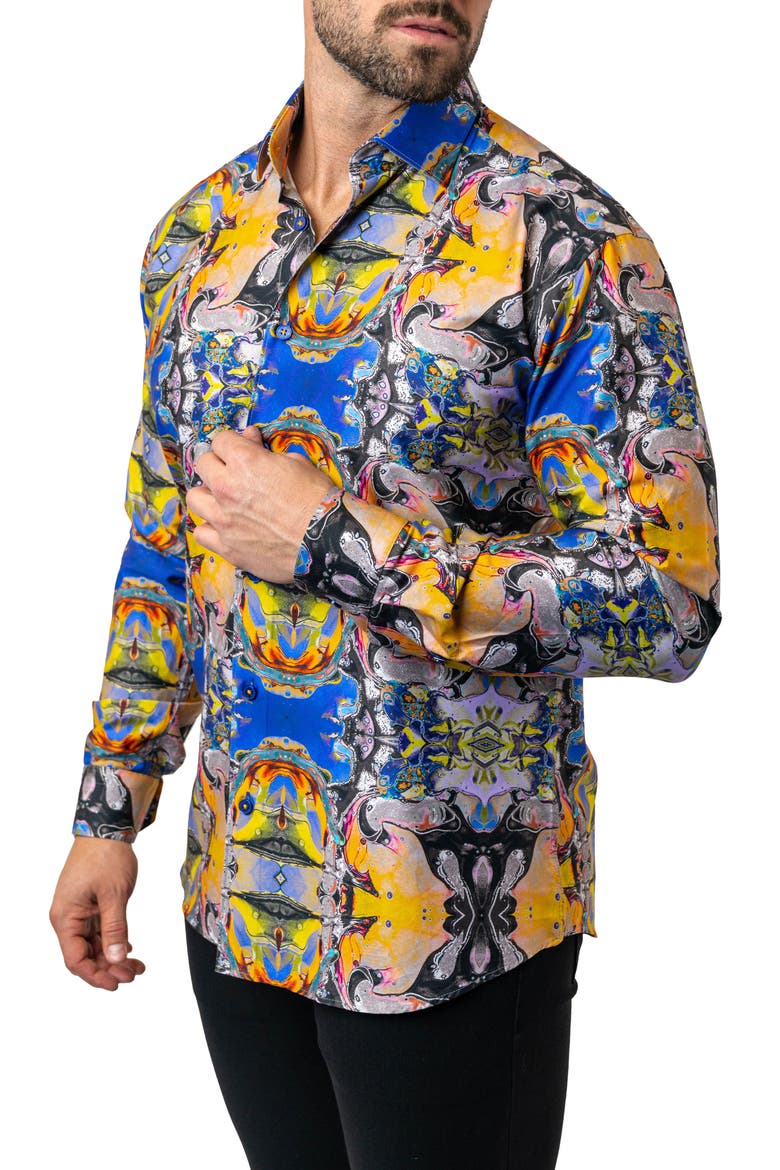 Fibonacci Acid Trip Contemporary Fit Button-Up Shirt, Alternate, color, BLUE