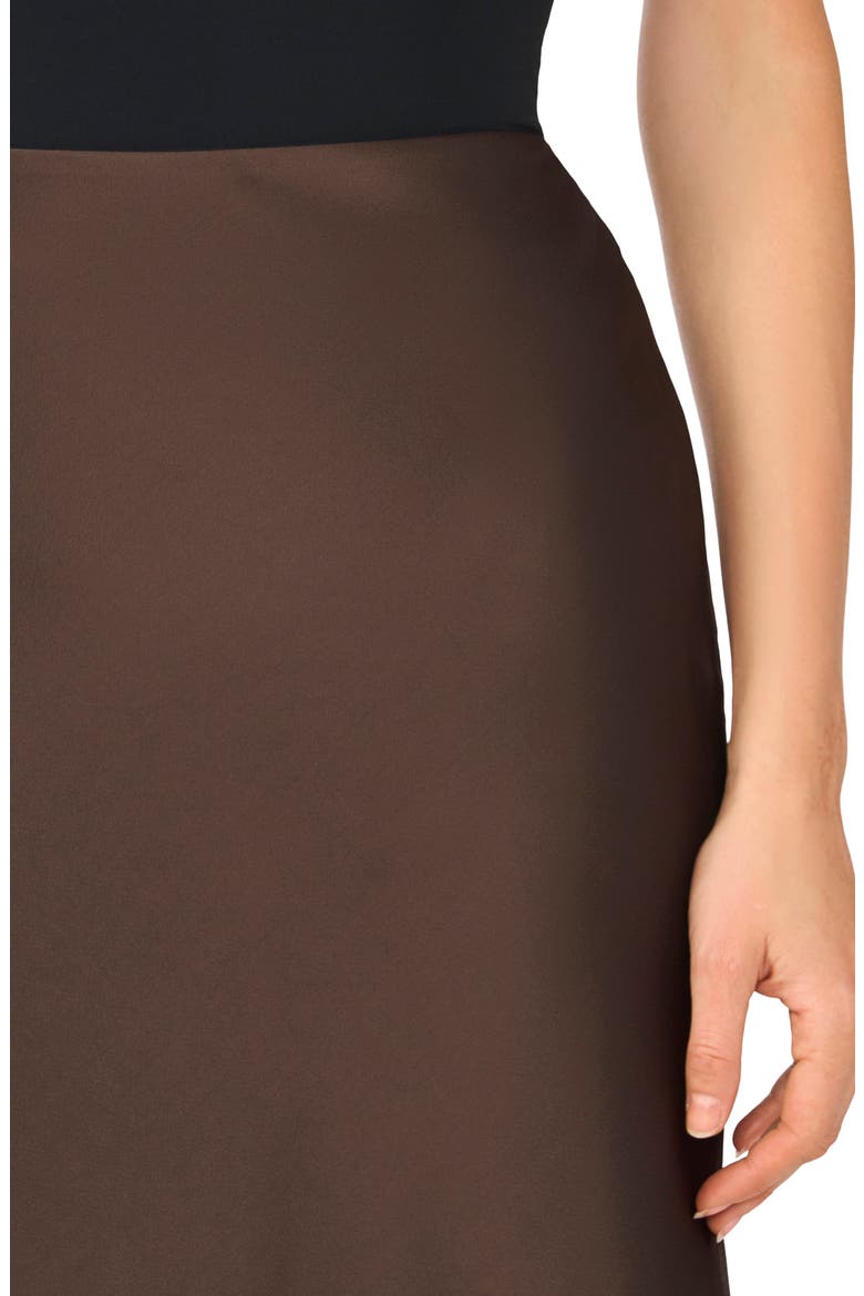 Lace Trimmed Satin Midi Skirt, Alternate, color, CALL ME CHOCOLATE