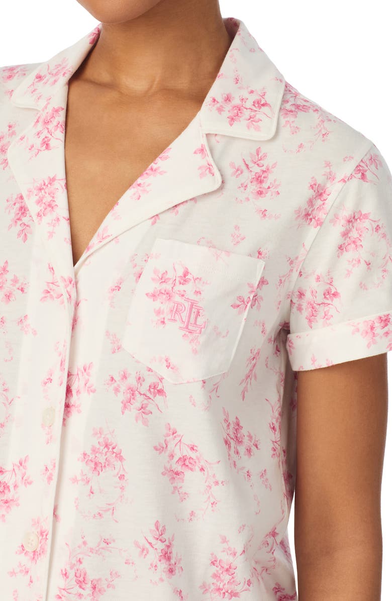 Lauren Ralph Lauren Print Cotton Blend Boxer Pajamas, Alternate, color, Ivory Floral