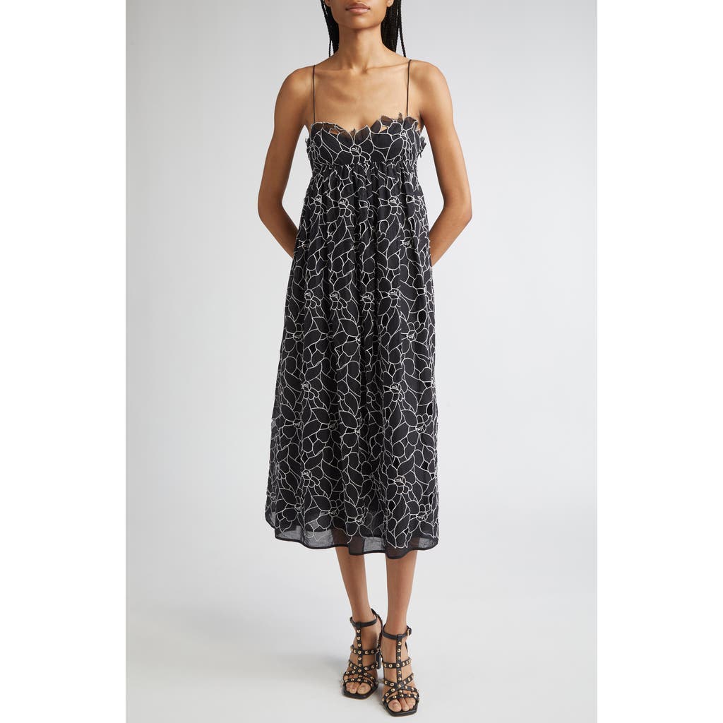 Ulla Johnson Marina Floral Embroidery Cotton Sundress In Black