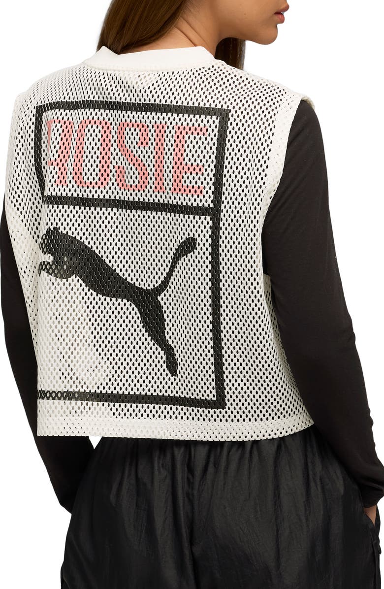 PUMA x Rosé Sleeveless Mesh Crop Jersey, Alternate, color, Warm White