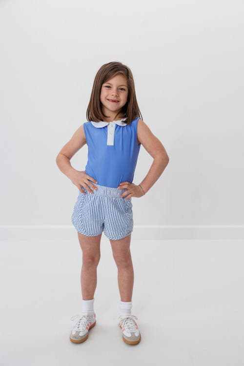 Courtside Kids Girls Seersucker Super Short In Blue Seersucker