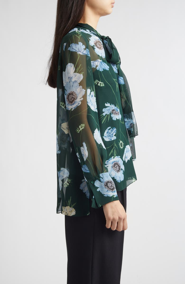 Erdem Floral Print Silk Voile Top, Alternate, color, Belle Epoque Poppy Dark Green