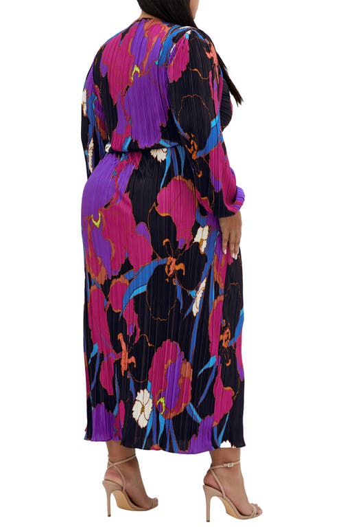City Chic Kaya Floral Long Sleeve Maxi Dress In Black/wildflower
