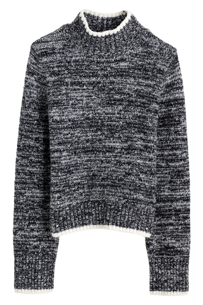 Marled Mock Neck Cotton Blend Sweater, Alternate, color, BLACK AND WHITE MARL