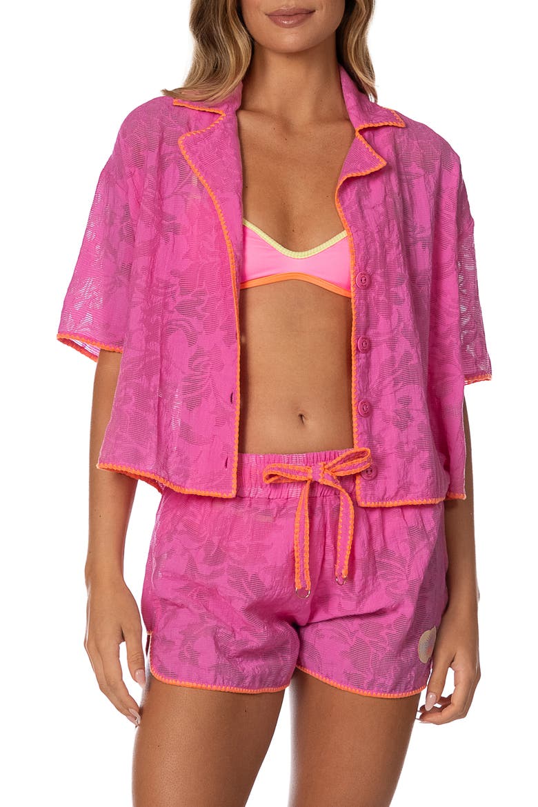 Fuchsia Flower Ryto Cover-Up Shorts, Alternate, color, DARK PINK