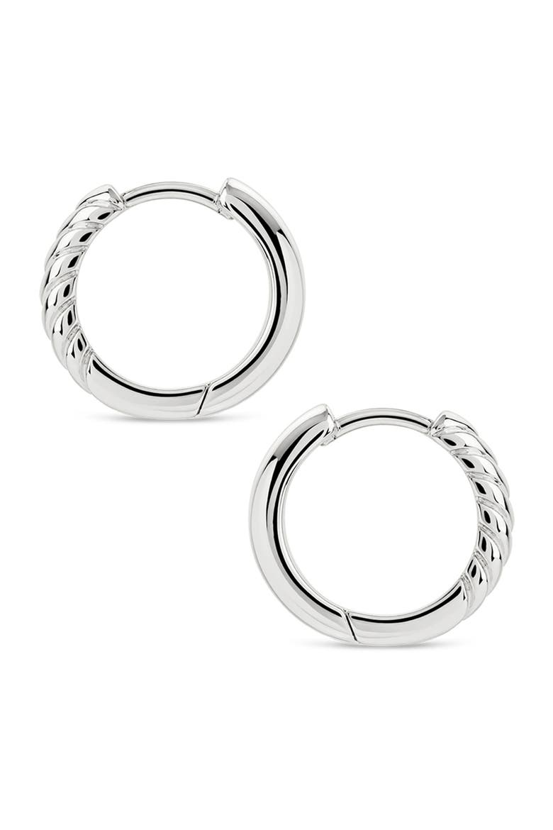 Chevron Texture Huggie Hoop Earrings, Alternate, color, SILVER
