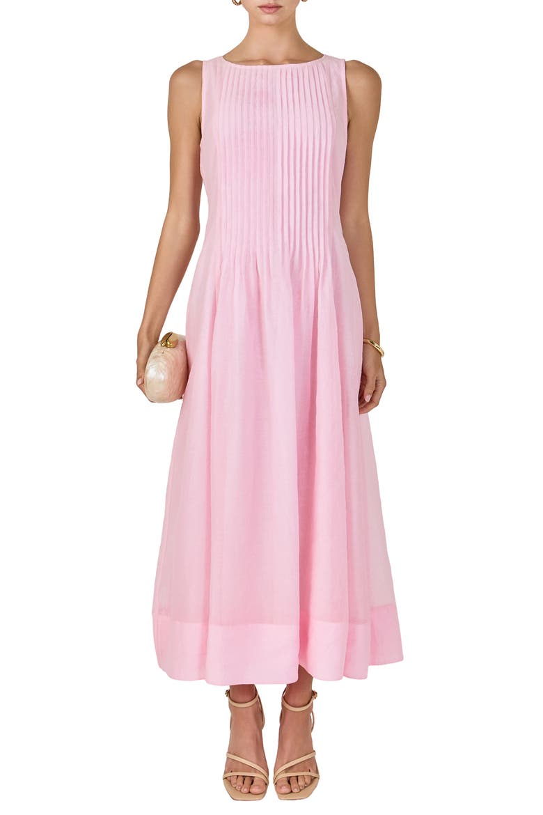 Pleat Bodice Sleeveless Dress, Main, color, PINK
