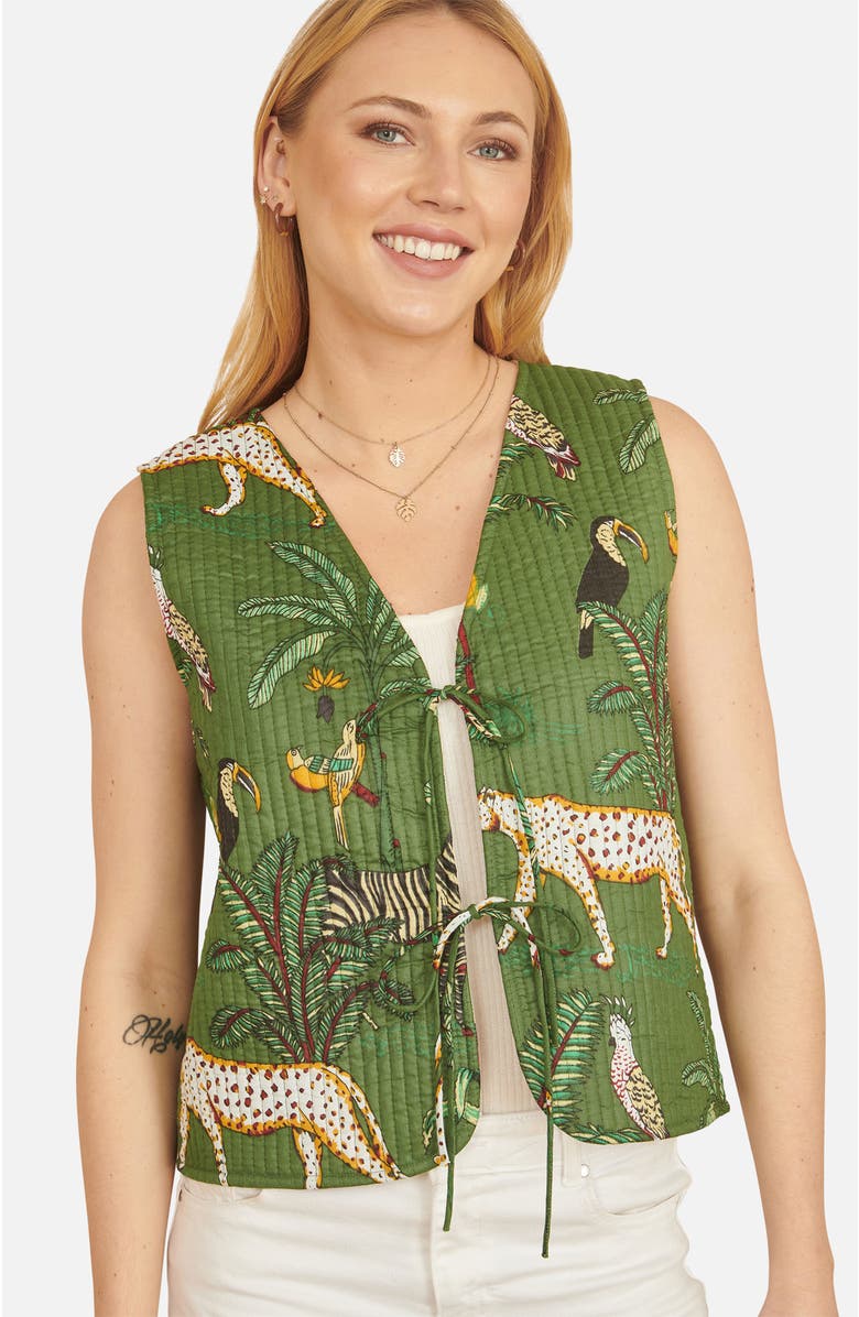 Yumi Animal Reversible Cotton Quilted Jacket, Main, color, Green