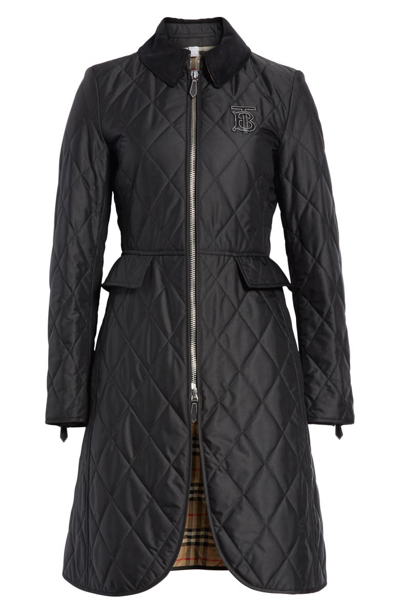 Burberry Ongar Monogram Motif Long Quilted Coat, Alternate, color, 