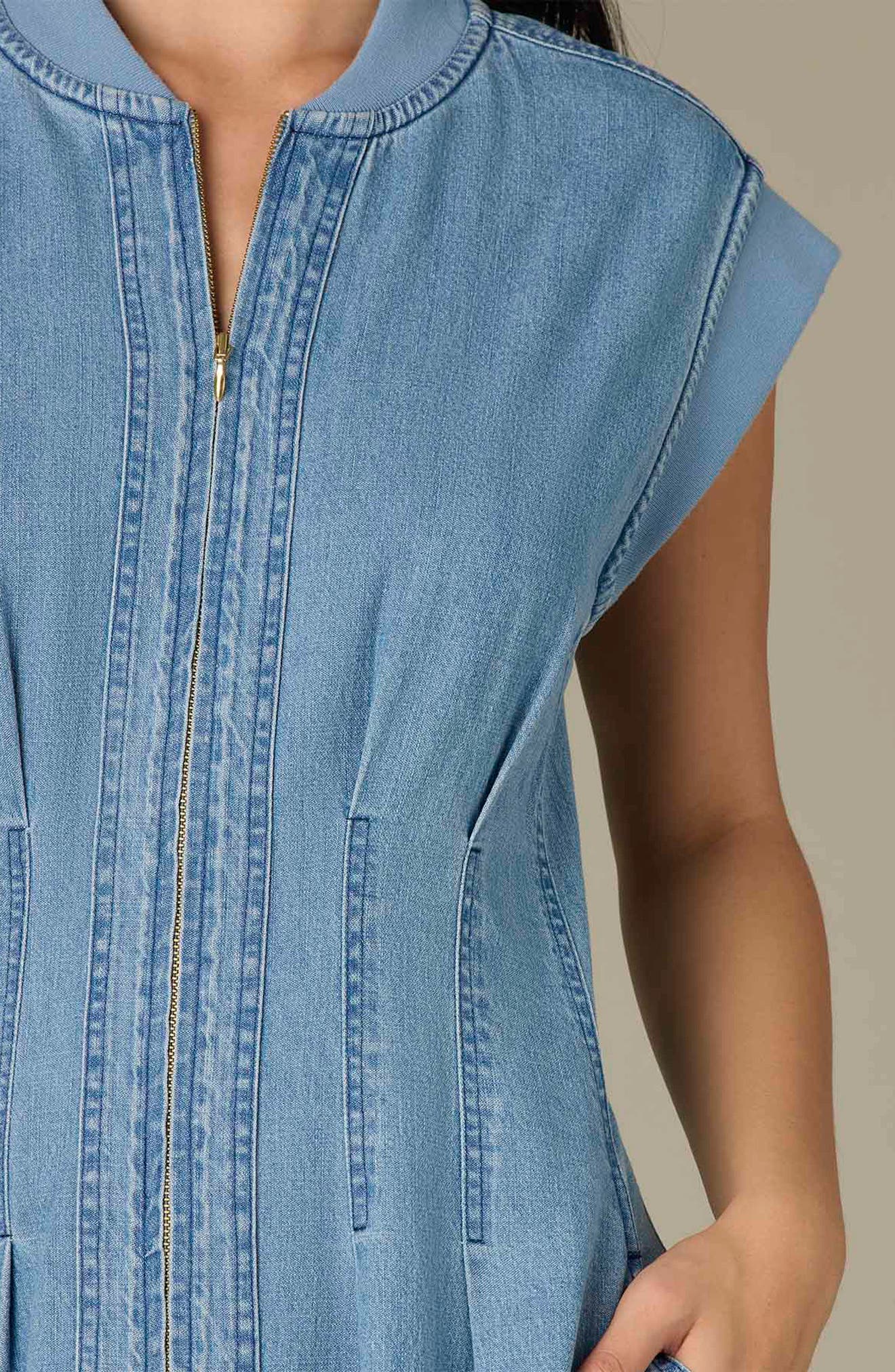 wit and wisdom denim dress Long Sleeve Button Down Denim Dress M / Mid Blue Denim