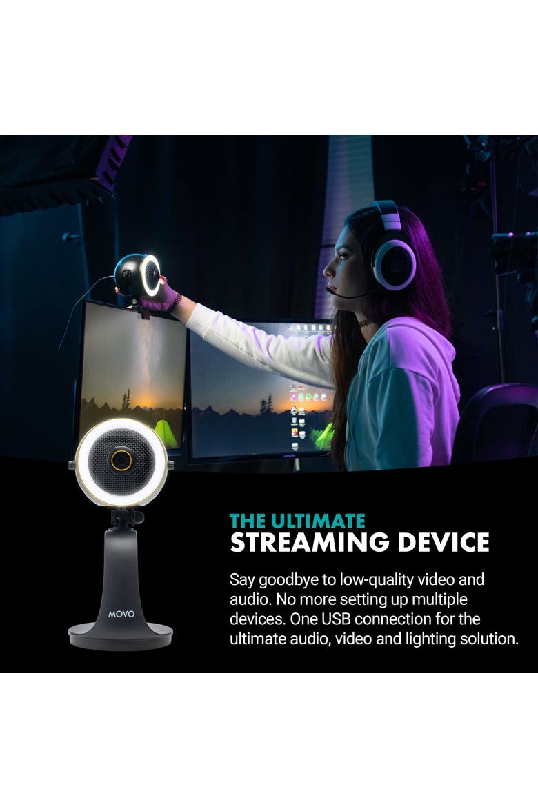 WebMic HD Pro All-in-One Webcam with Mic and Ring Light in Silver, Alternate, color, Black