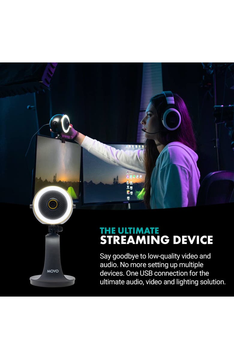 MOVO WebMic HD Pro - All-in-One Streaming Webcam, Microphone and LED Ring Light, Alternate, color, Black