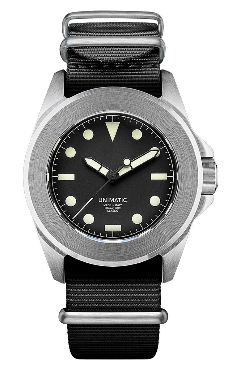 UNIMATIC U4 Classic NATO Strap Watch, 40mm, Main, color, Black Steel