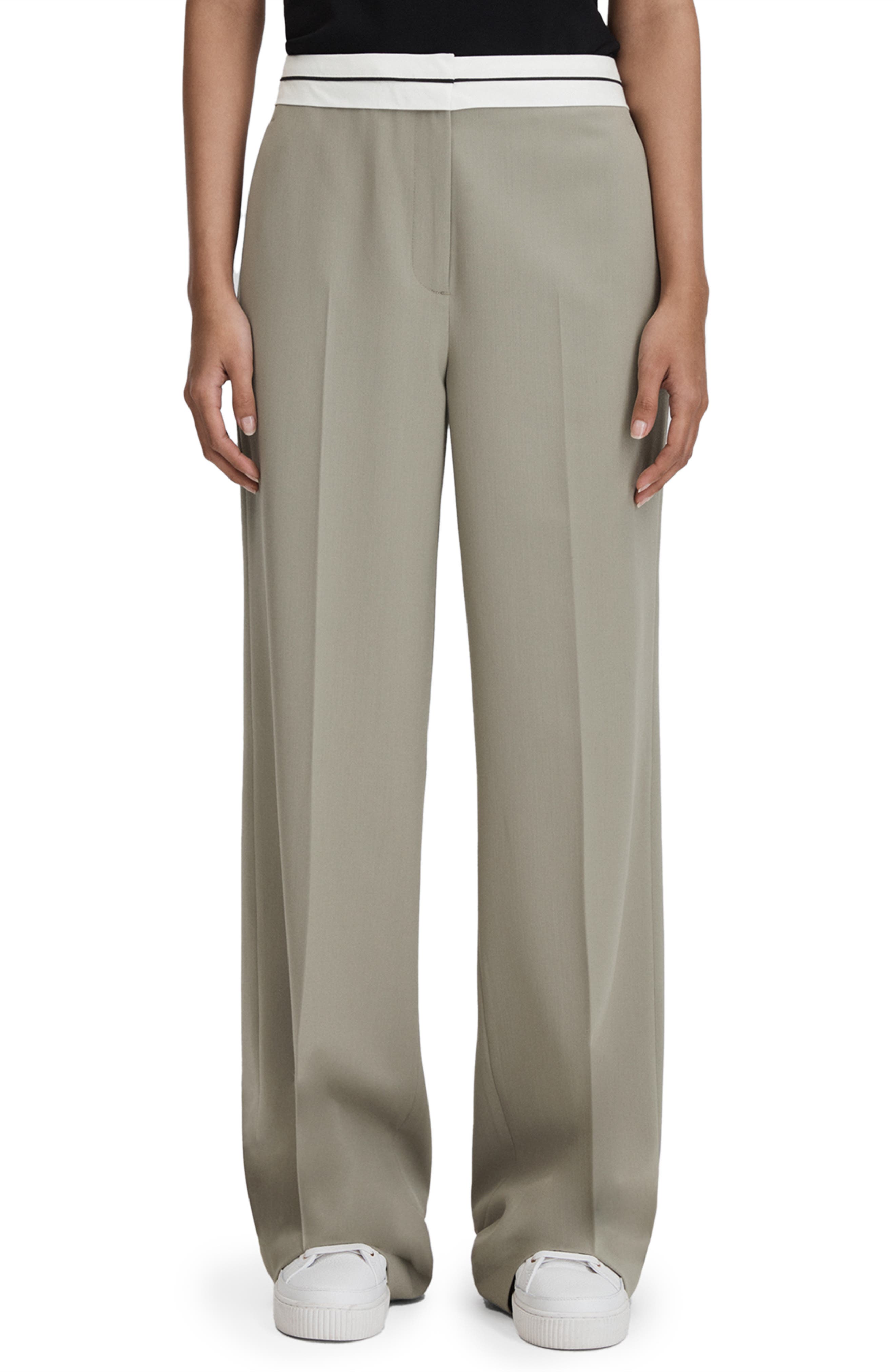 Whitley Contrast Trim Wool Blend Wide Leg Trousers