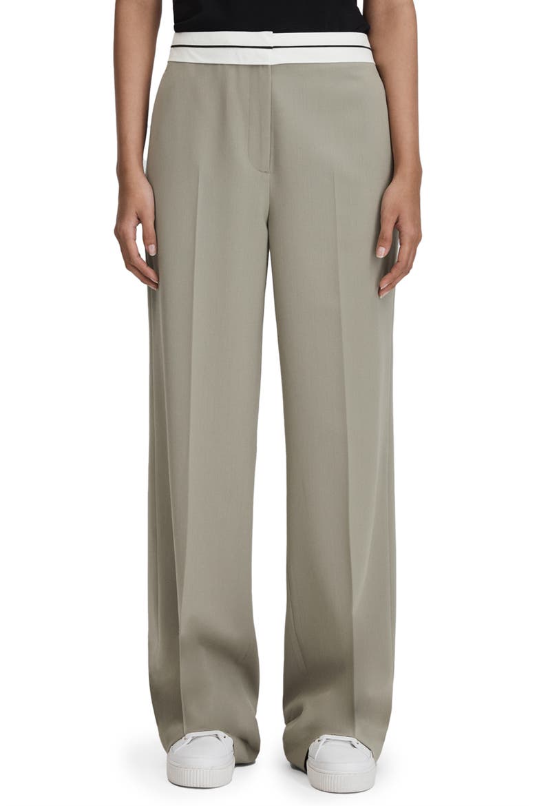 Whitley Contrast Trim Wool Blend Wide Leg Trousers, Main, color, GREEN
