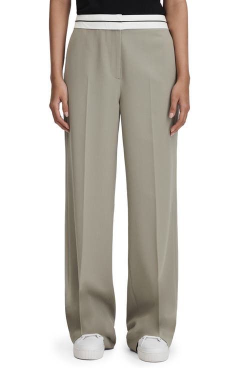 Whitley Contrast Trim Wool Blend Wide Leg Trousers