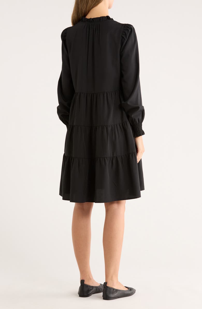 Caslon<sup>®</sup> Long Sleeve Tiered Crepe Dress, Alternate, color, Black