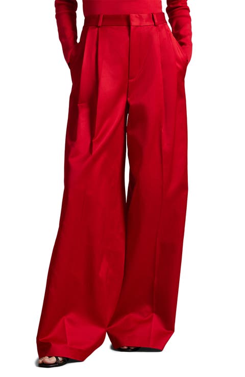 Pleated Satin Wide Leg Pants