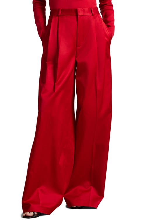 Polo Ralph Lauren Pleated Satin Wide Leg Pants In Red