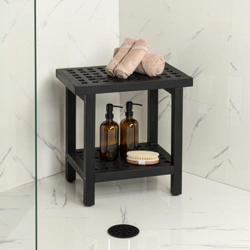 Jonathan Y Armin 18.1" Modern Classic Grid Slat Solid Acacia Wood Indoor/outdoor Shower Stool In Black