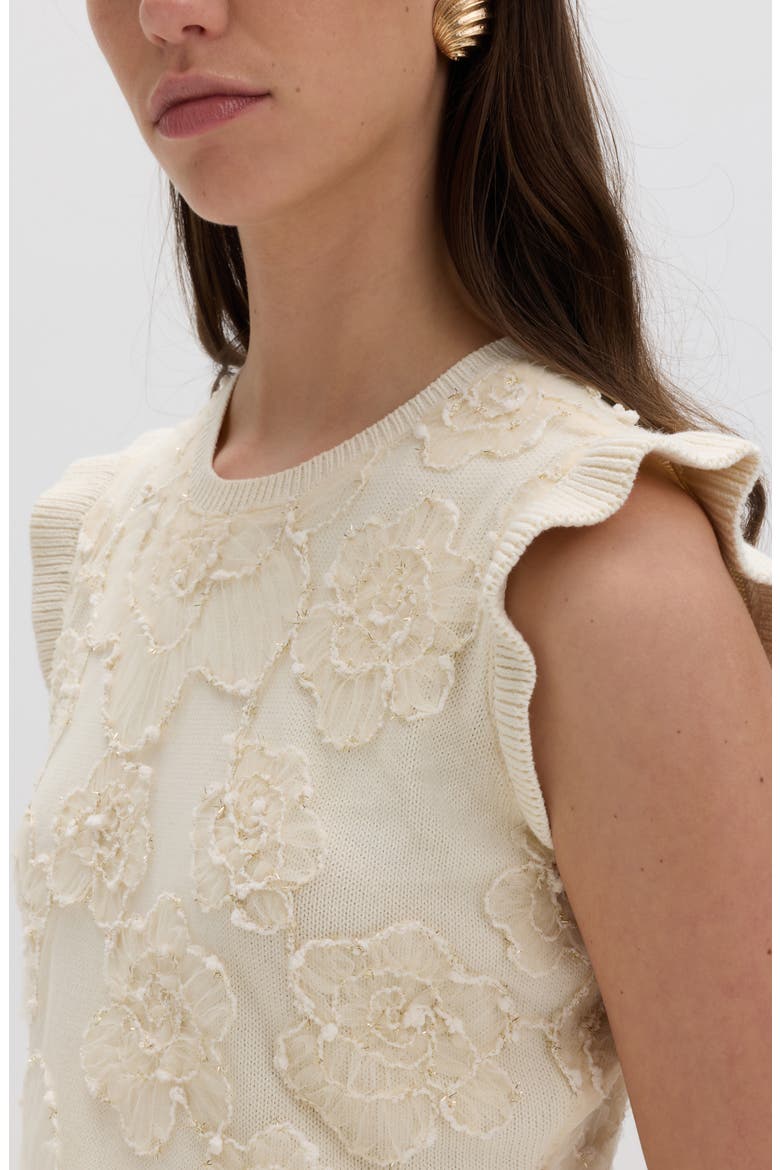 Floral Appliqué Minidress, Alternate, color, CREAM