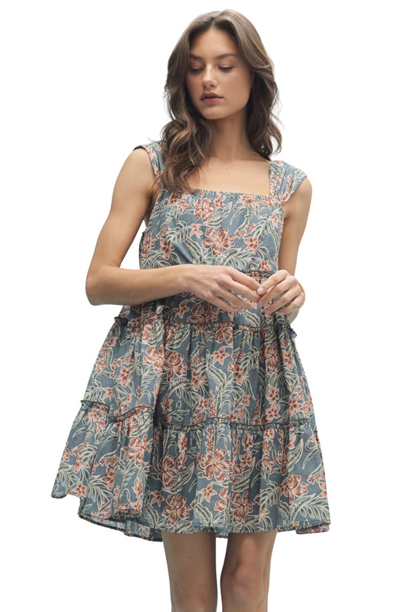 WISHLIST Floral Tiered Babydoll Dress, Alternate, color, Teal Combo