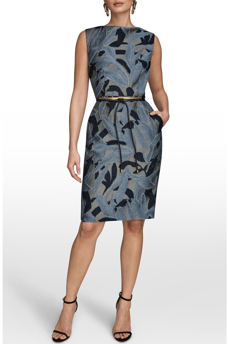Metallic Jacquard Sleeveless Sheath Dress, Main, color, VAPOR MULTI