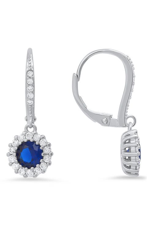 Sterling Silver CZ Halo Drop Earrings