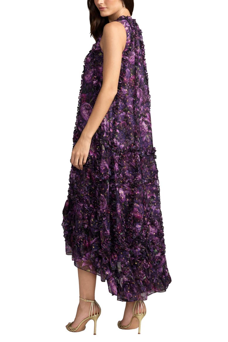 Sleeveless Floral Print Chiffon Micro Ruffle Gown, Alternate, color, Purple Multi