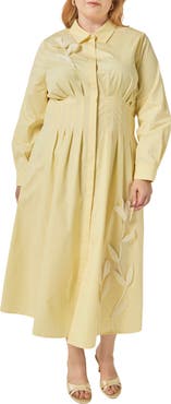 English Factory Appliquéd Pleated Cotton Shirtdress