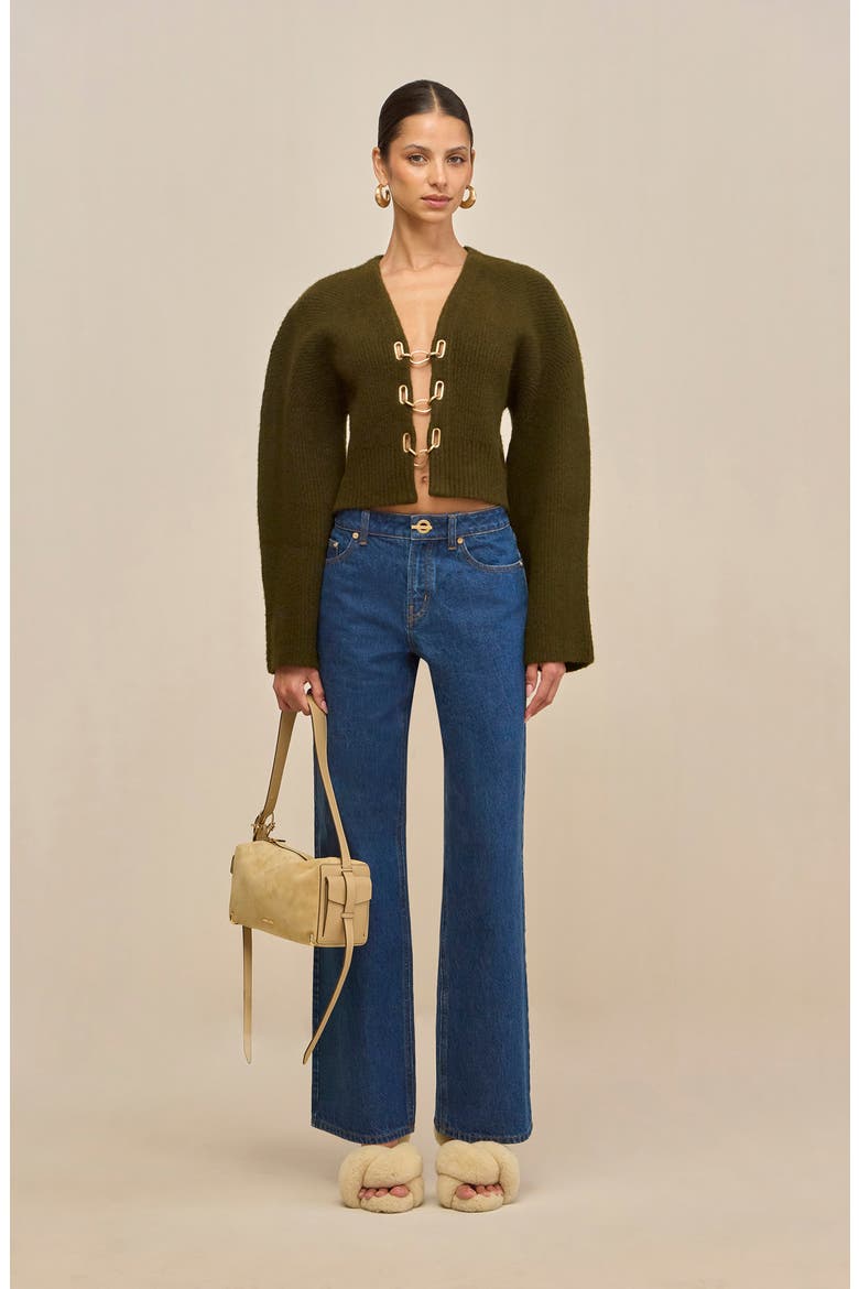 Mayalu Crop Rib Cardigan, Alternate, color, DEEP ROSEMARY
