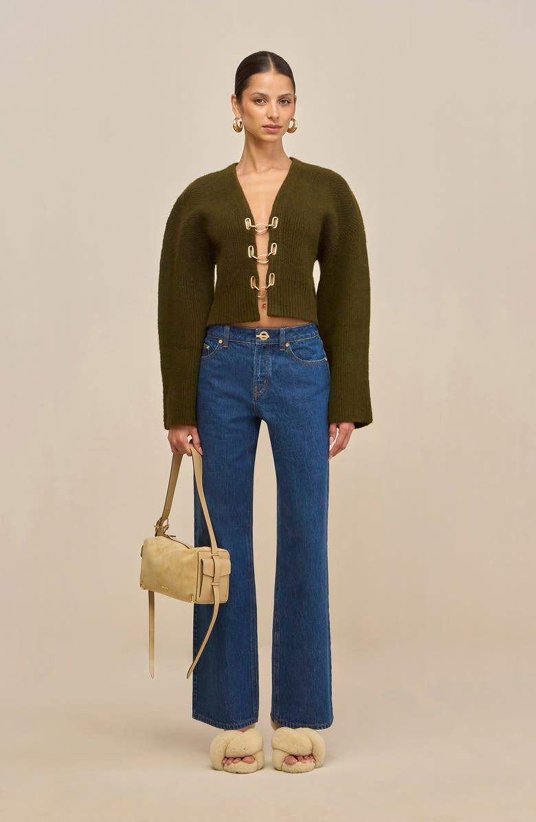 Cult Gaia Mayalu Crop Rib Cardigan, Alternate, color, Deep Rosemary