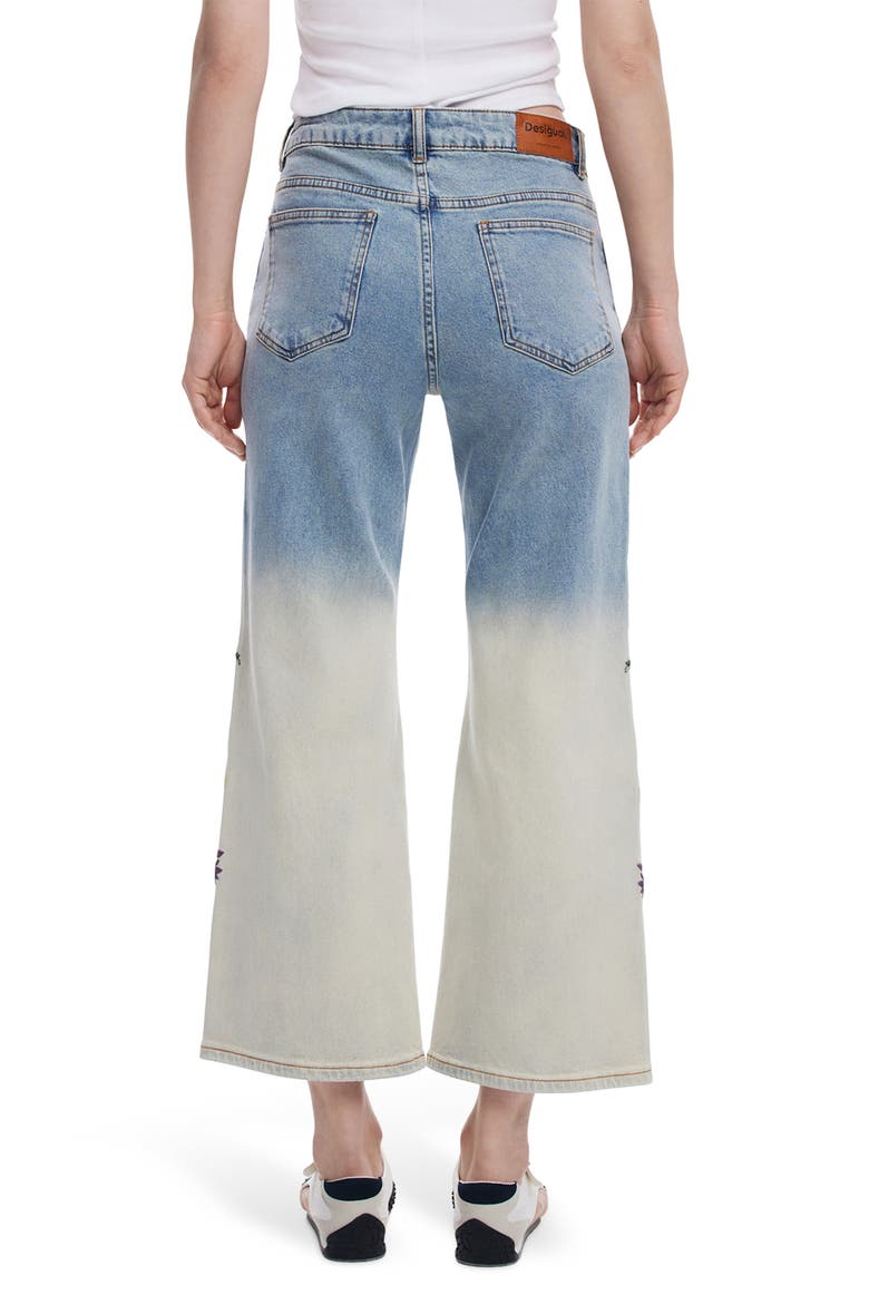 Floral Embroidery Ombré Crop Wide Leg Jeans, Alternate, color, BLUE
