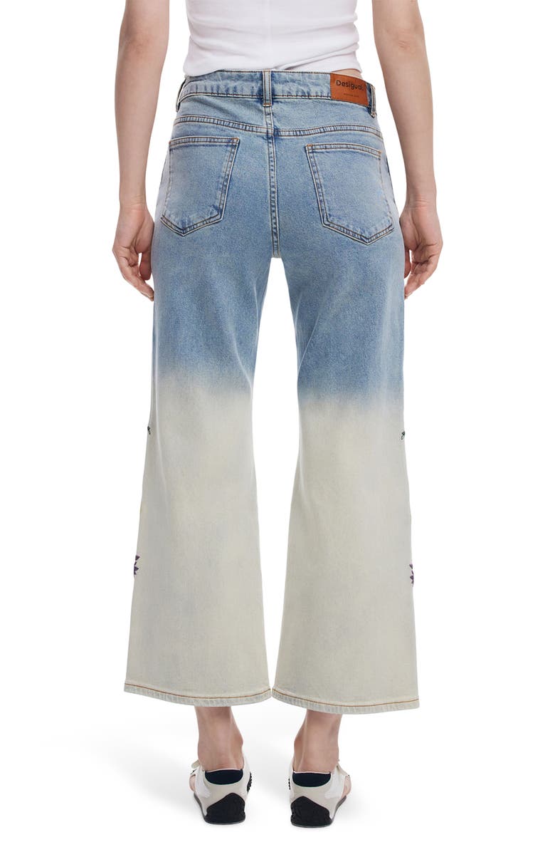 Desigual Floral Embroidery Ombré Crop Wide Leg Jeans, Alternate, color, Blue