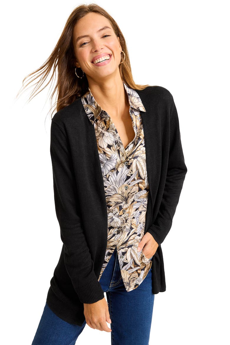 Addison Beach Linen Blend Cardigan, Alternate, color, BLACK