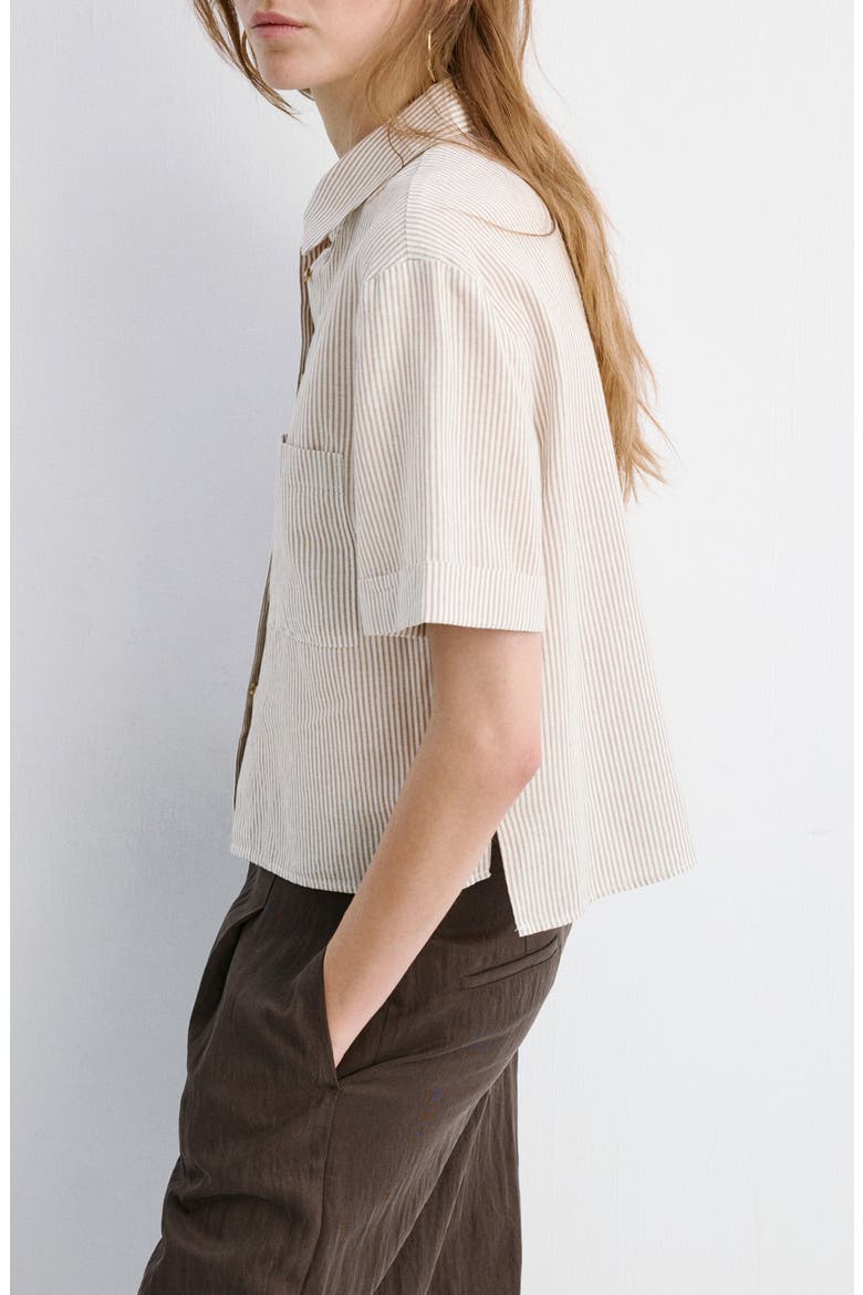 Stripe Short Sleeve Button-Up Shirt, Alternate, color, SAND