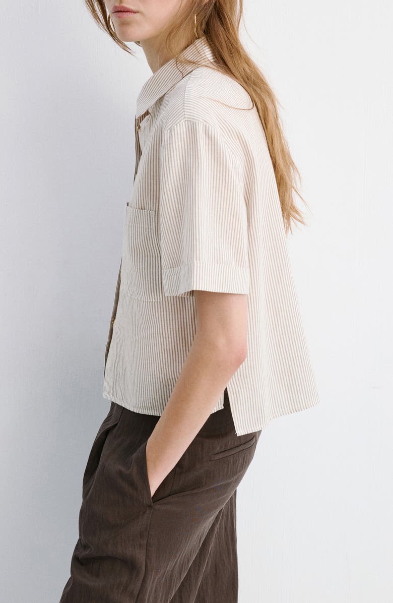 MANGO Stripe Short Sleeve Button-Up Shirt, Alternate, color, 