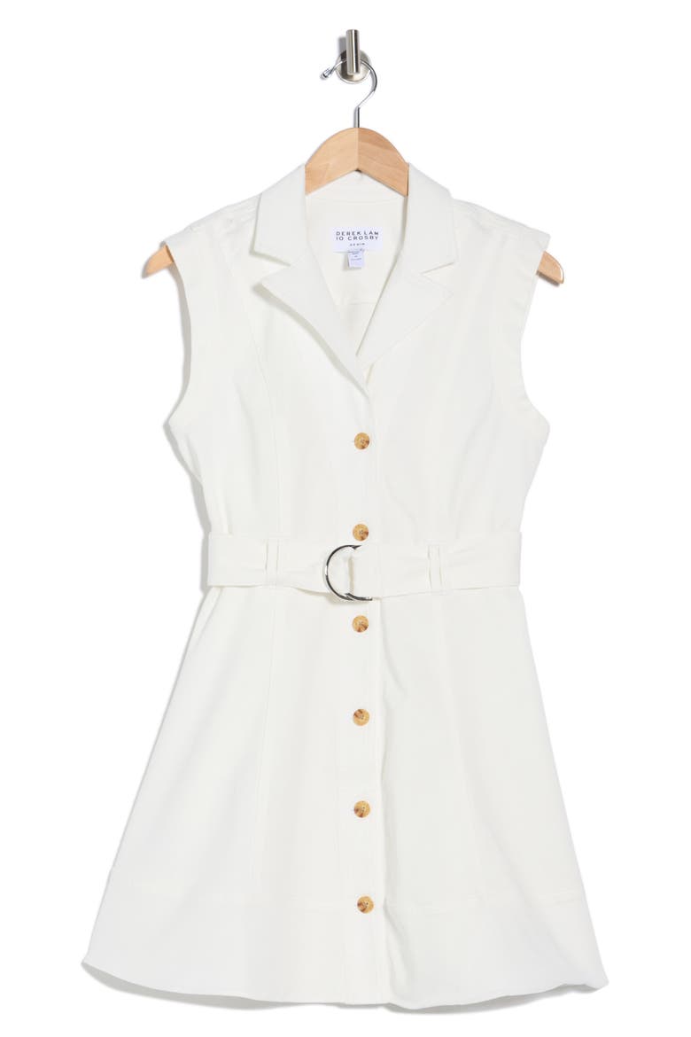Lya Sleeveless Belted Denim Minidress, Alternate, color, WHITE