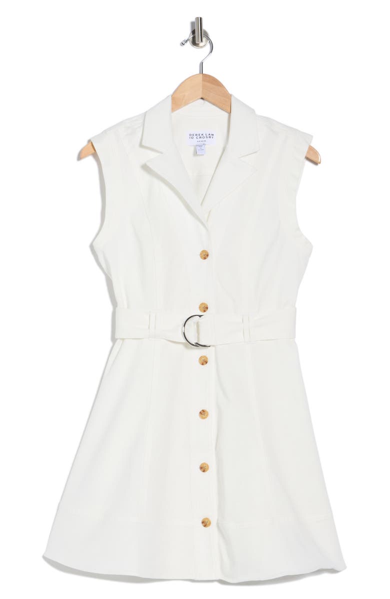 Derek Lam Lya Sleeveless Belted Denim Minidress, Main, color, White