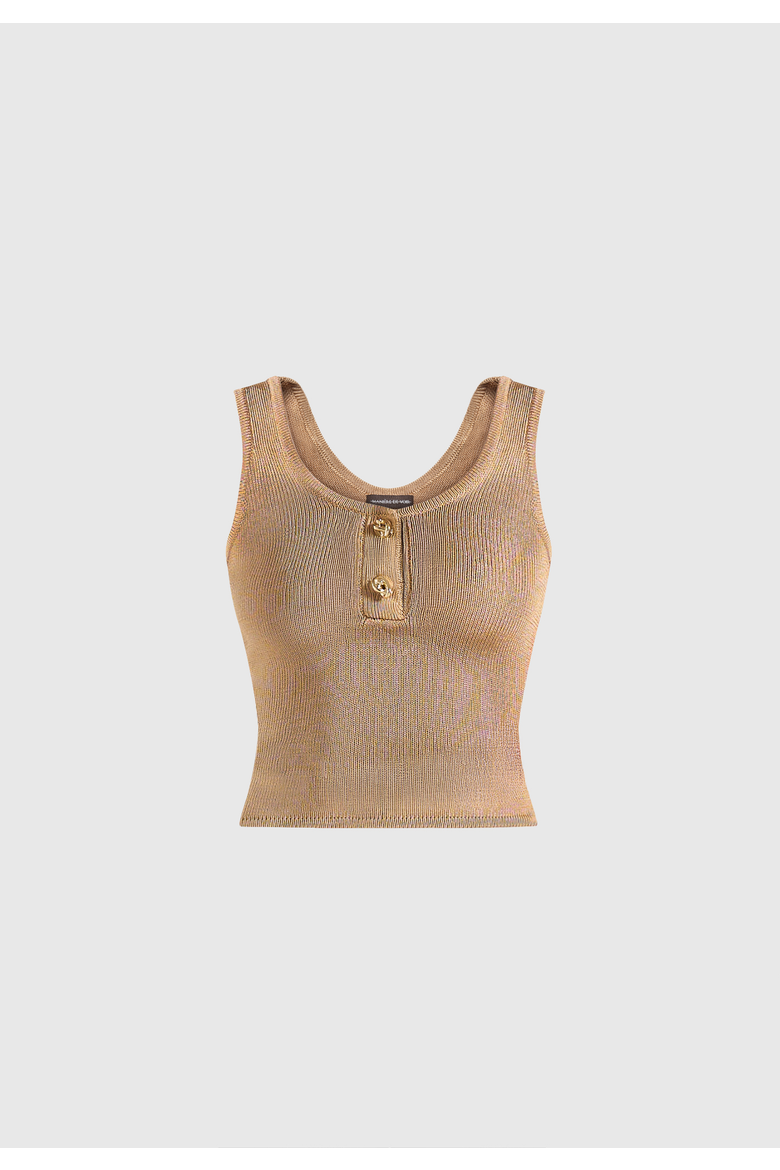 Pippa Pointelle Knitted Vest With Knot Button, Alternate, color, Gold