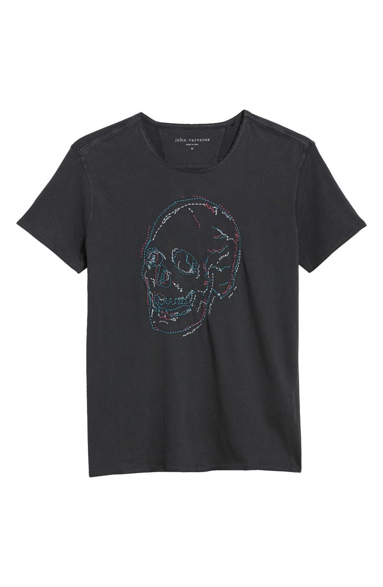 John Varvatos Embroidered Skull Raw Edge T-Shirt, Alternate, color, 