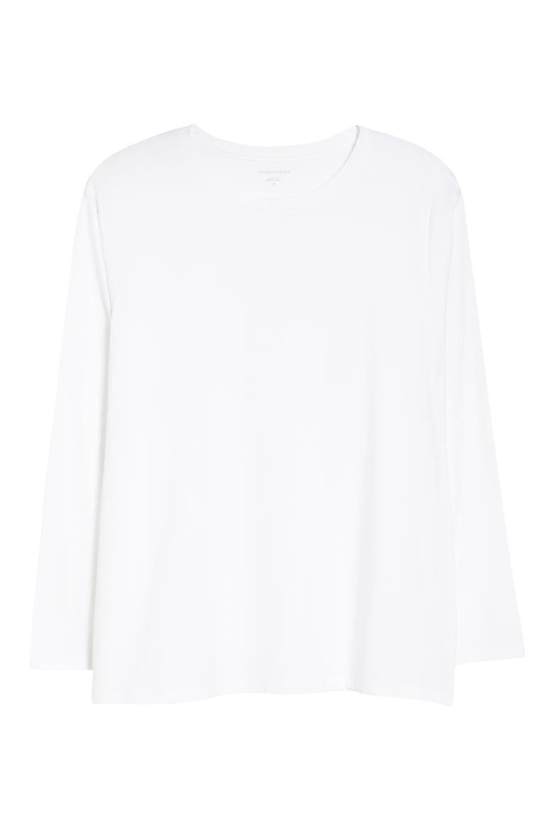 Round Neck Organic Cotton Long Sleeve Top, Alternate, color, WHITE
