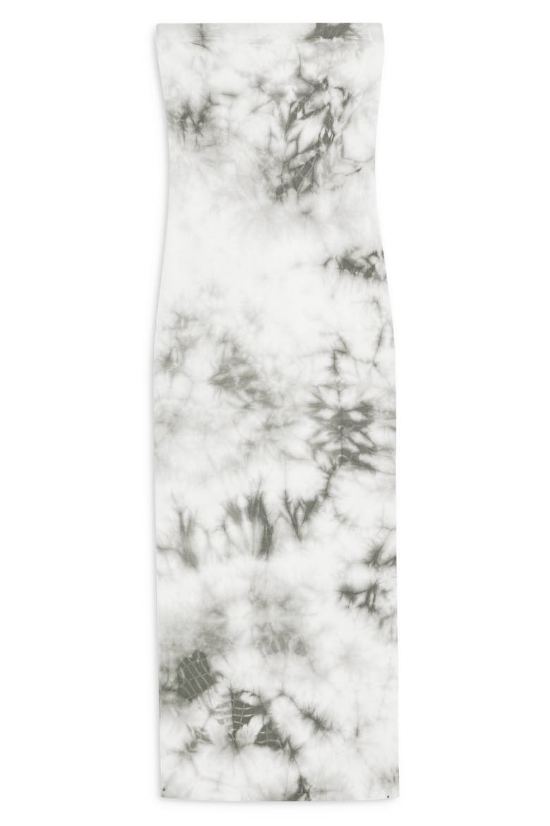 Strapless Tie Dye Bandeau Midi Dress, Alternate, color, GREY MULTI
