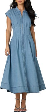 Wit & Wisdom Pleated Denim Midi Dress