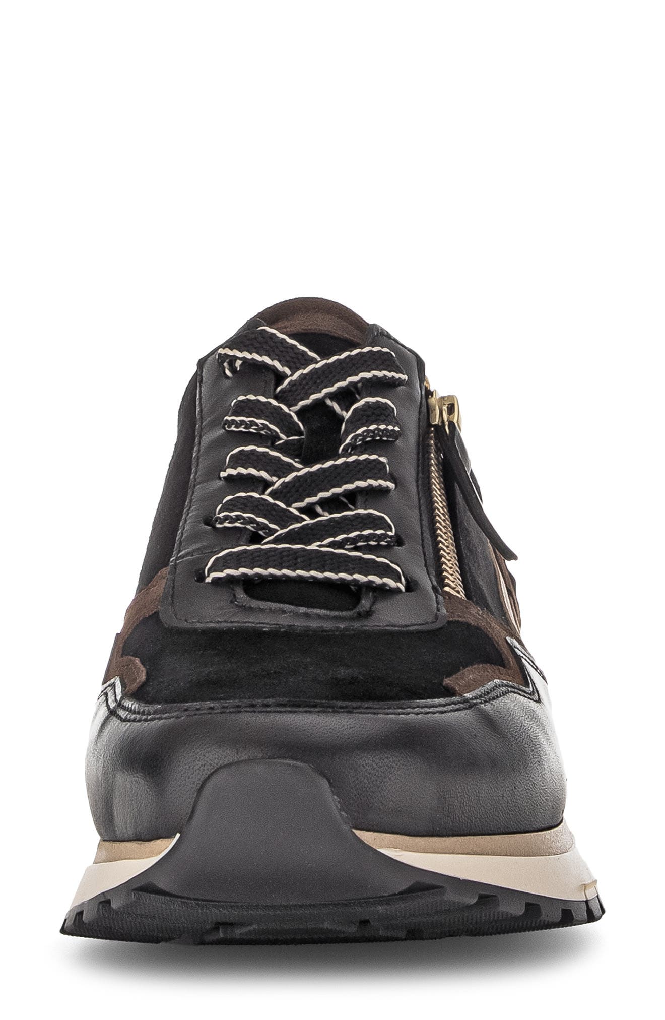 Gabor Leather Zip Sneaker, Alternate, color, Black/ Brown
