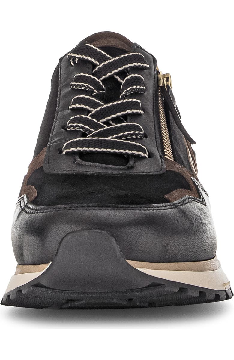 Gabor Leather Zip Sneaker, Alternate, color, Black/ Brown