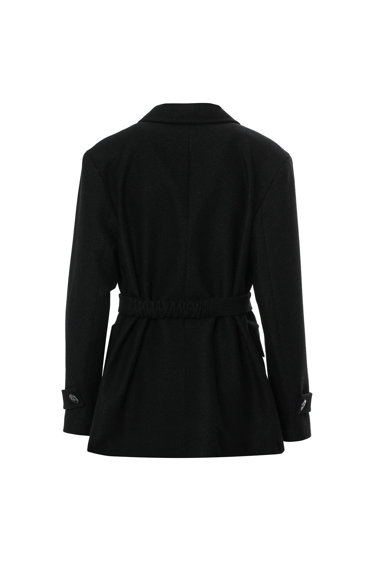 Double-Breasted Belted Wool Blend Jacket in Black - image 2